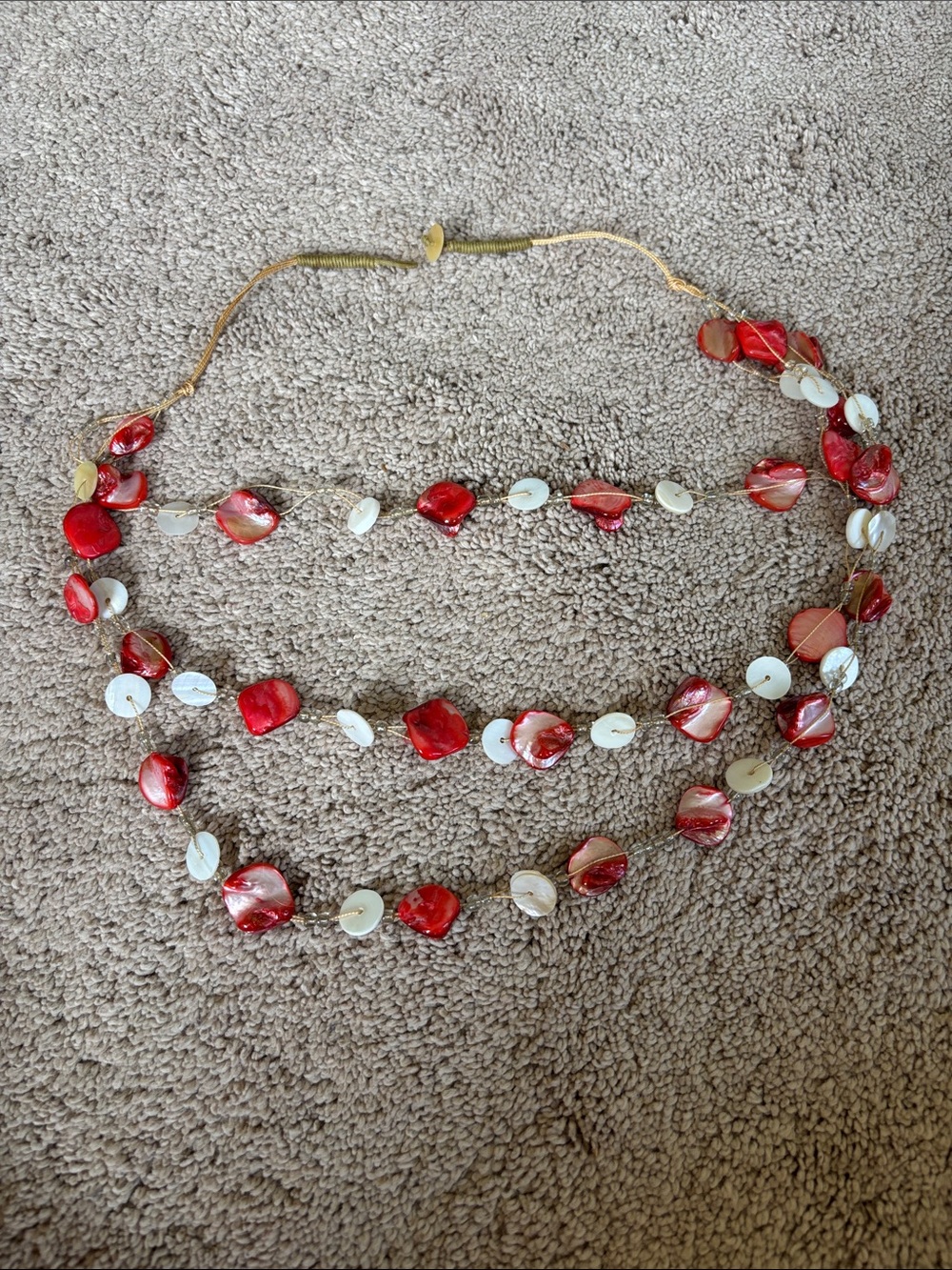 Pink and White Layered Shell Bead Necklace